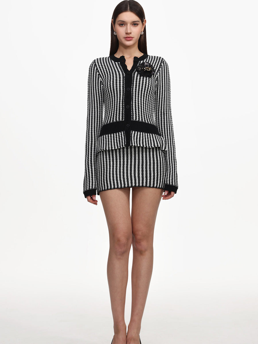 Gabriela Classic Contour Long Sleeve Stripe Knit Two Piece Set
