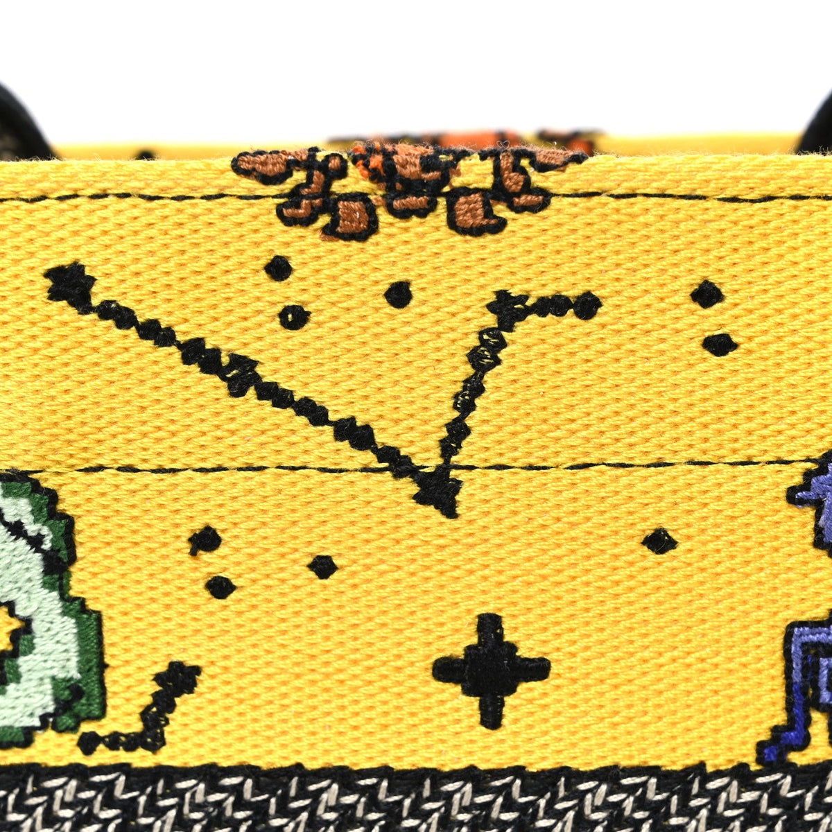 Canvas Embroidered Small Pixel Zodiac Book Tote Yellow Multicolor