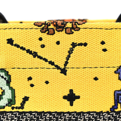 Canvas Embroidered Small Pixel Zodiac Book Tote Yellow Multicolor