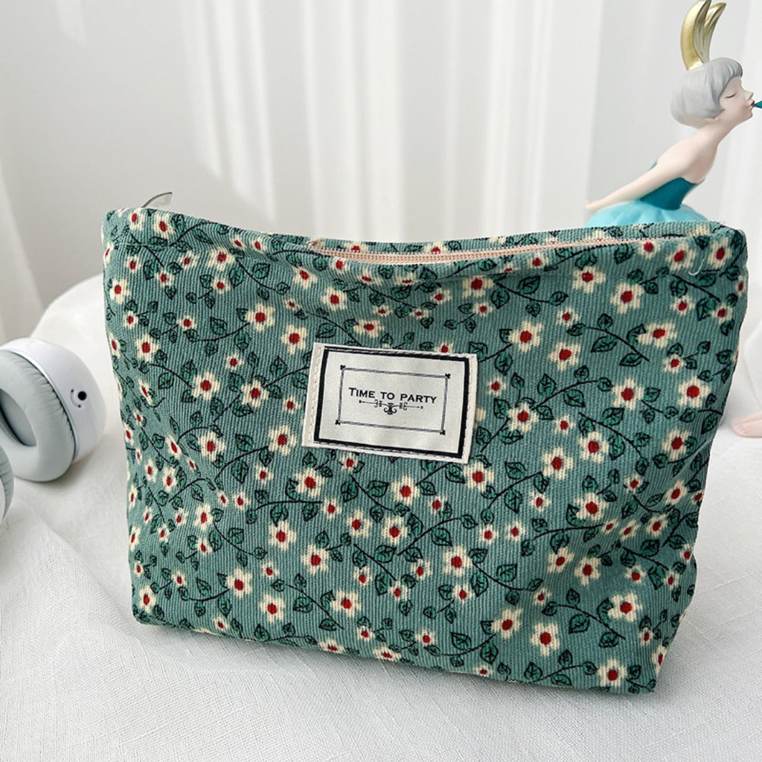 Cosbai - Corduroy Floral Cosmetic &amp; Storage Bag