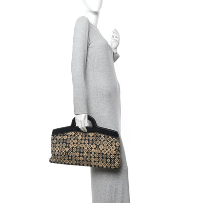 Jersey Calfskin Printed Large Frame Handle Bag Beige Black