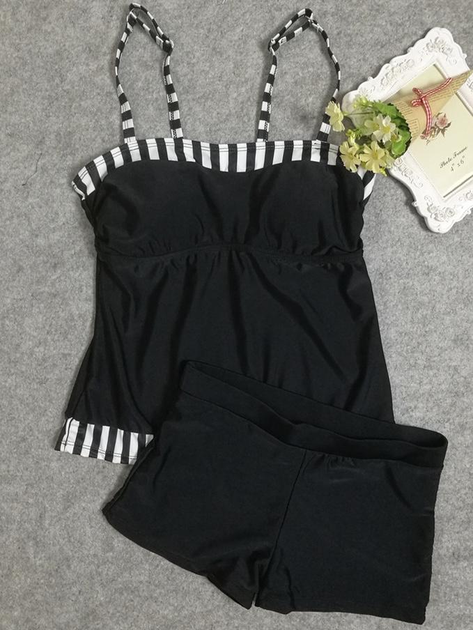 New Digital Printing Black And White Stripstwo-Piece Sexy High Waist Swimwear