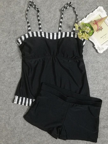 New Digital Printing Black And White Stripstwo-Piece Sexy High Waist Swimwear