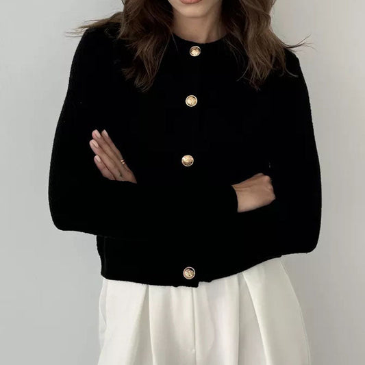 Elegant Knit Solid Color Button Down Cardigan