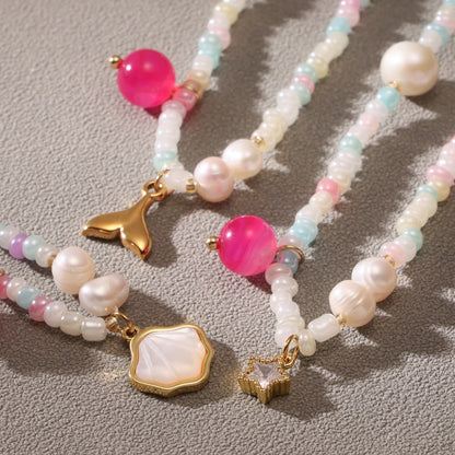 Bauai - Colorful Flat Bead Pendant Necklace - Elegant &amp; Charming