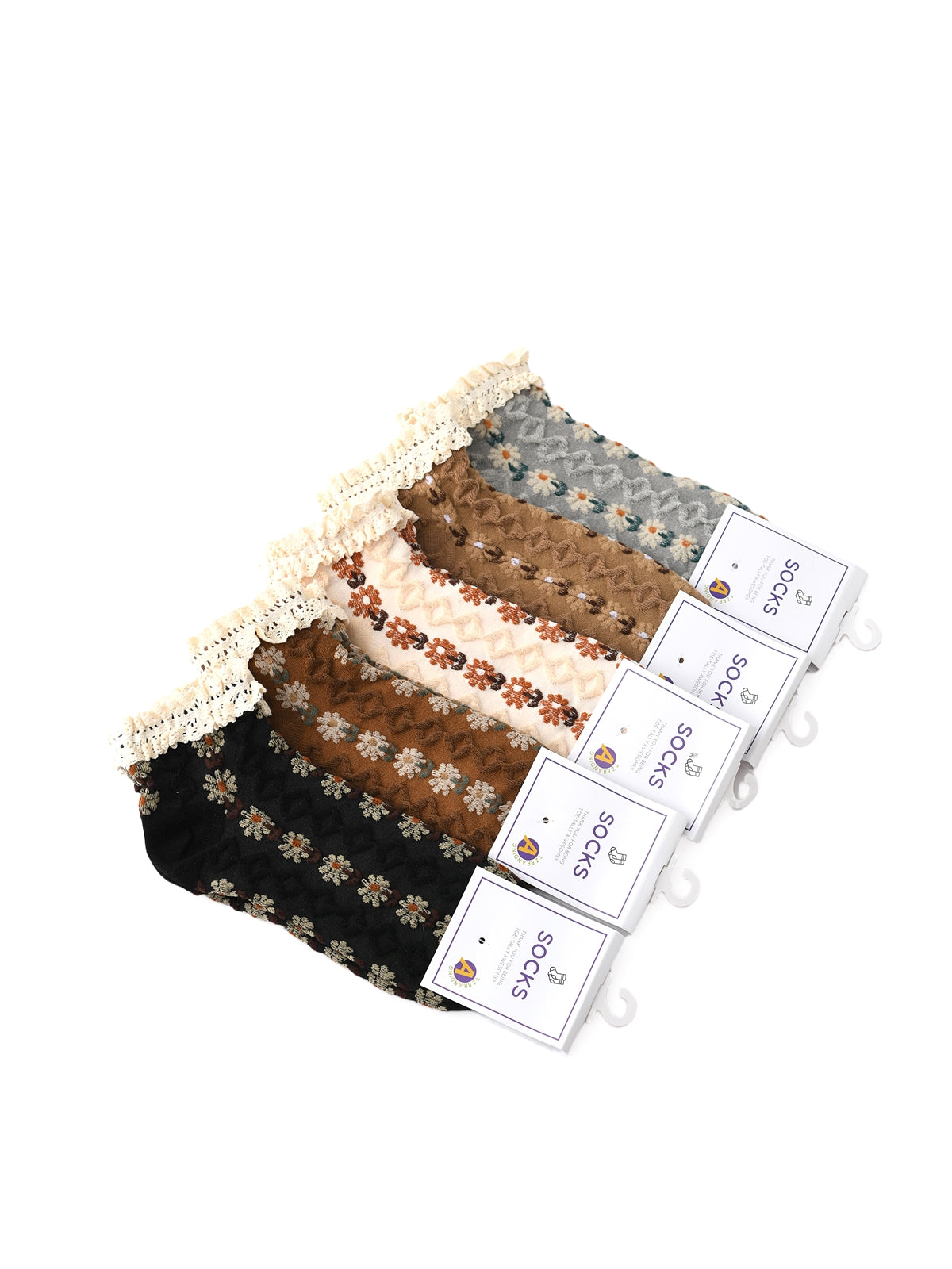 Rufia - Summer Floral Pattern Lace Trim Low-Cut Socks