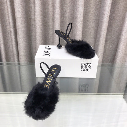 Loewe 25SS Fur-lined Mule 100 Black in Fox Fur 597440