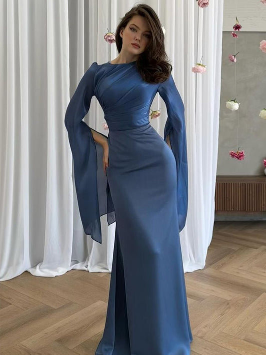 Alissa Long-Sleeve Ruched Mermaid Maxi Dress