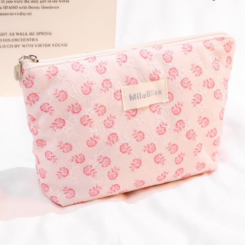 Cute Flower Print Large Capacity Cosmetic Bag