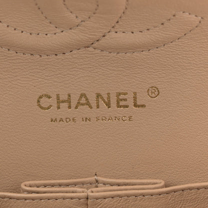 Caviar Quilted Medium Double Flap Beige