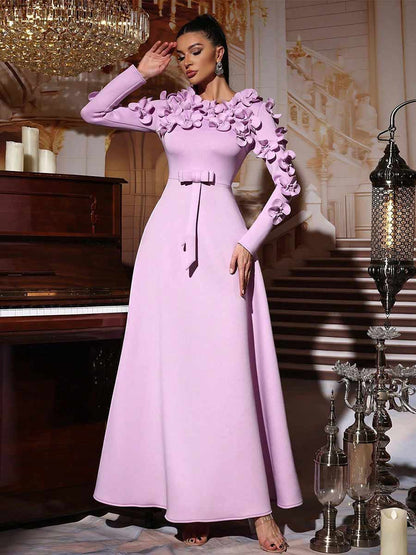 Gianna 3D Flower Long Sleeved Maxi Dress