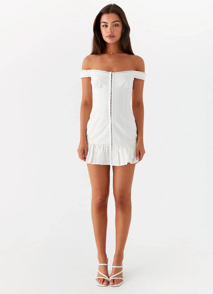 Odessa Frill Mini Dress - White