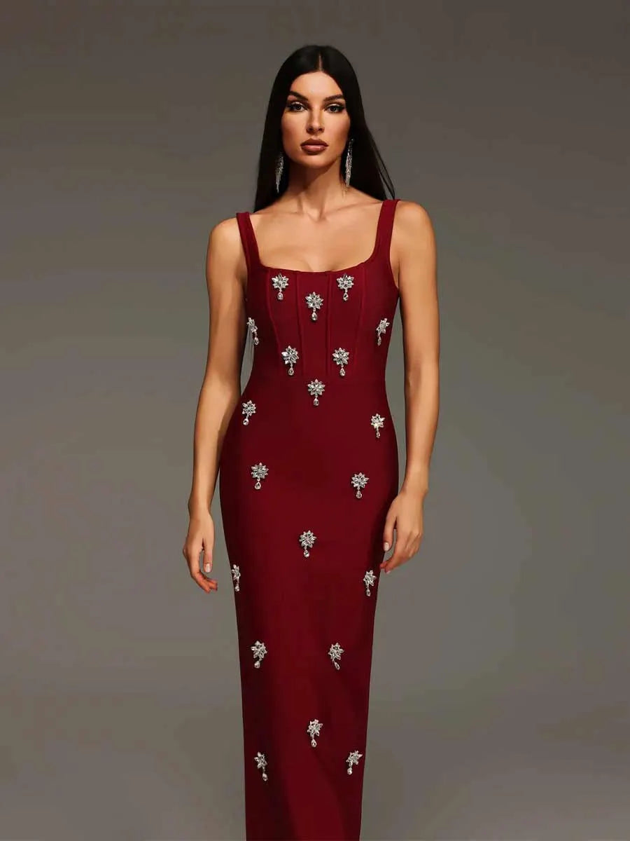 Maeve Diamond Studded Bandage Maxi Dress