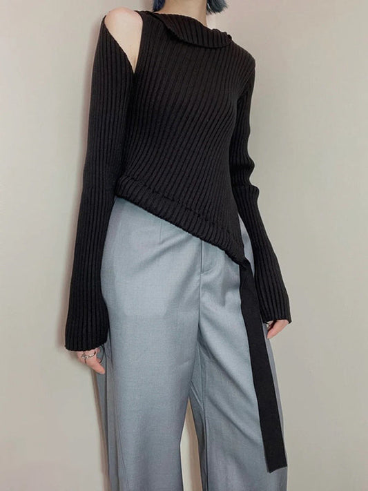 Original Stylish Solid Color Off-The-Shoulder Long Sleeves Sweater Top