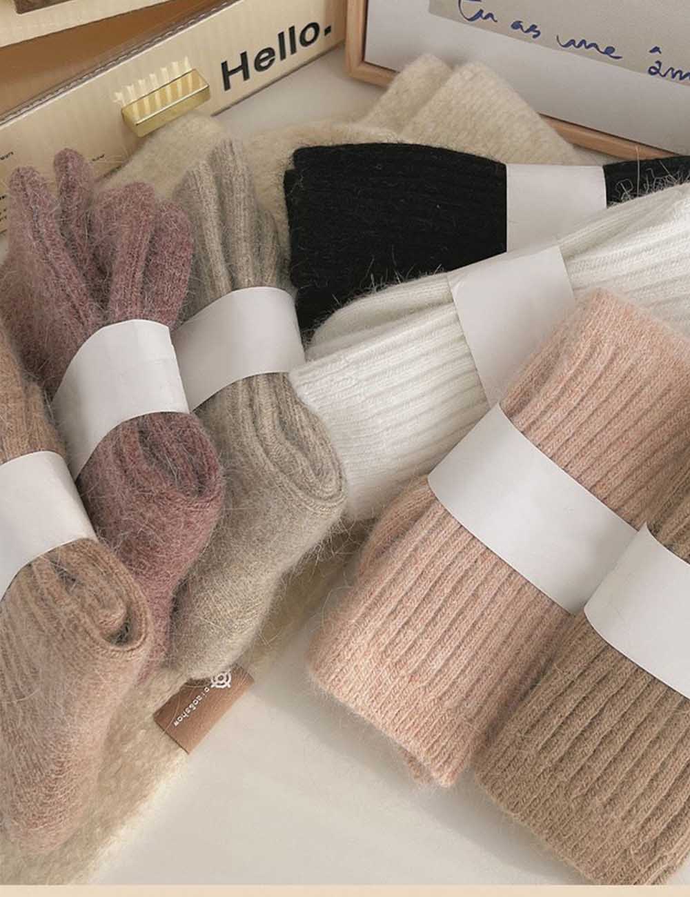 Solid Color Striped Warm Soft Crew Socks