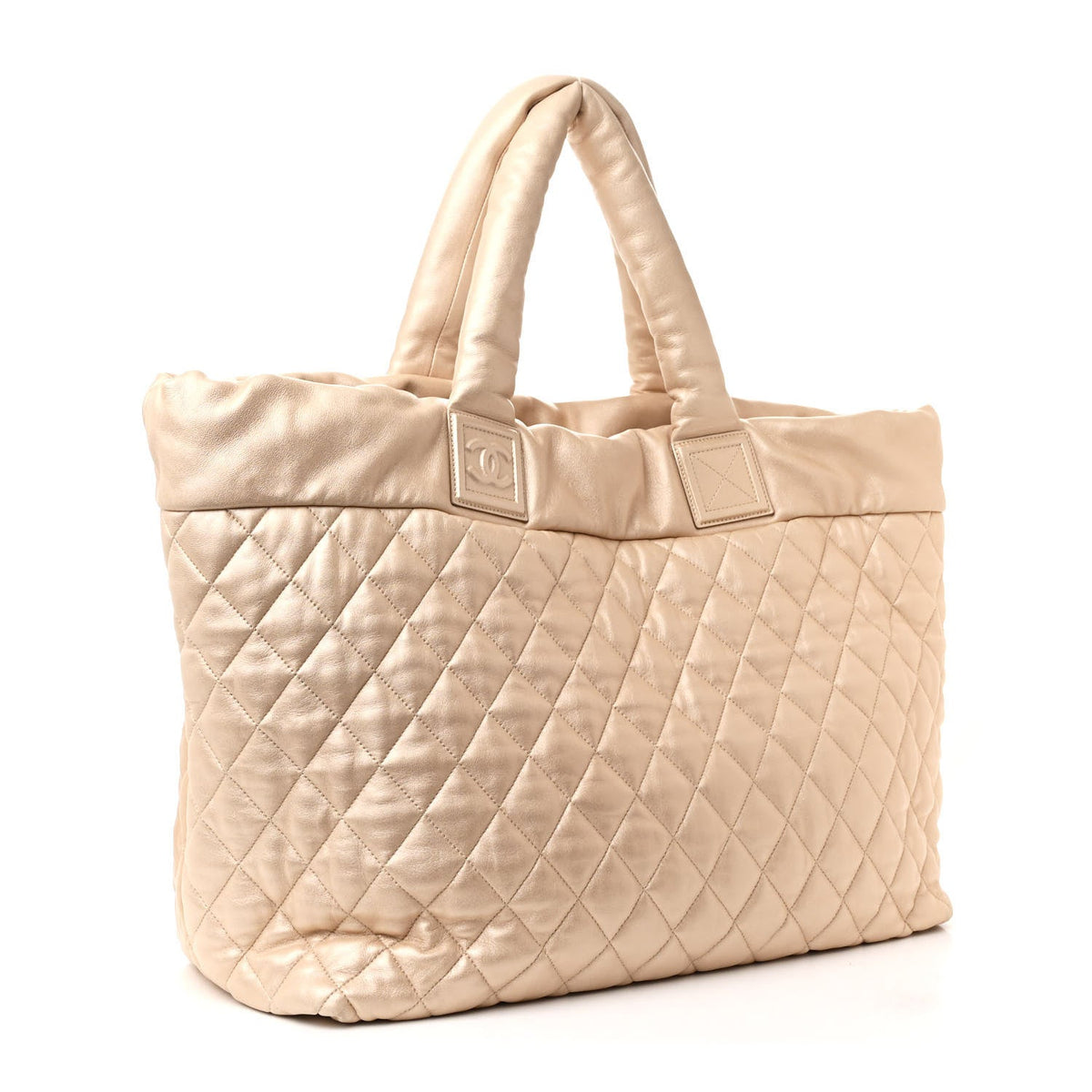 Metallic Lambskin Quilted Large Coco Cocoon Tote Light Gold