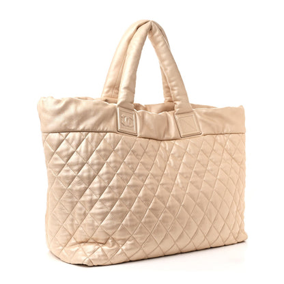 Metallic Lambskin Quilted Large Coco Cocoon Tote Light Gold