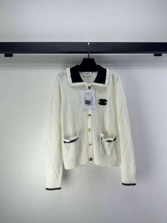 CC 26s Cardigan Black White Wool Nylon 345977