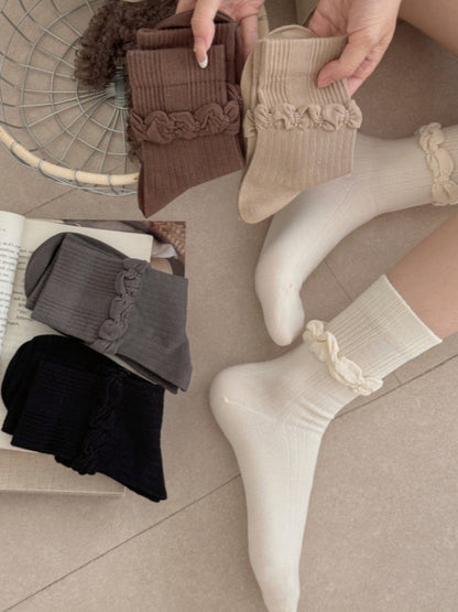 Rufia - Padded Lace-embroidered Mid-calf Socks