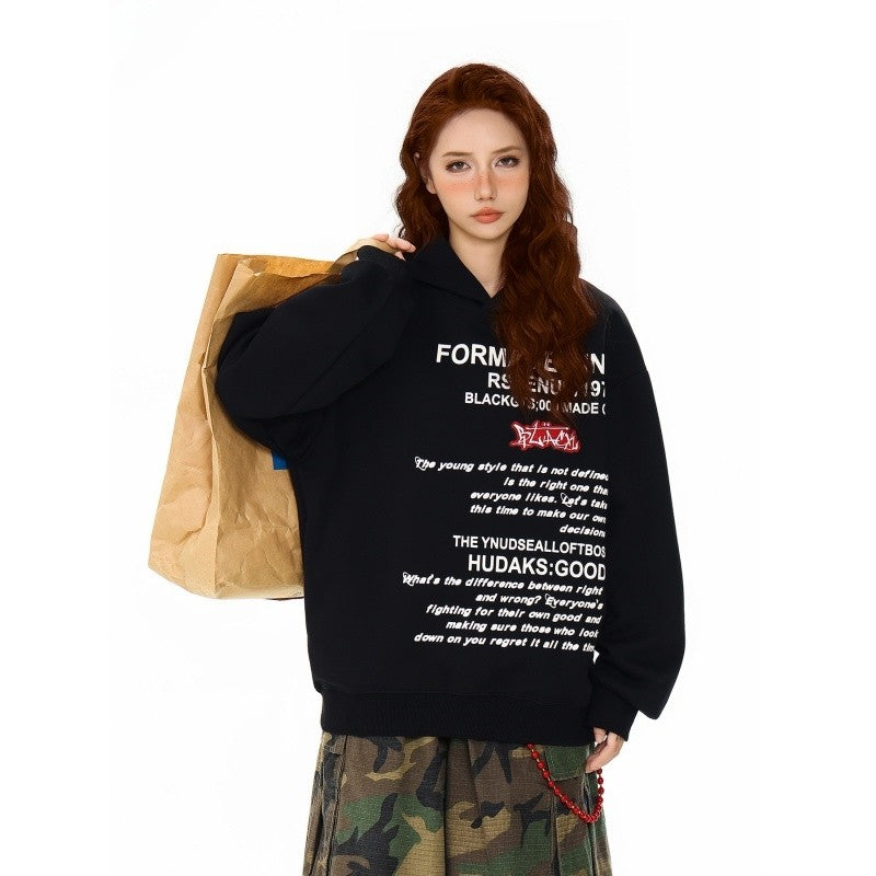 Letter Print Hooded Sweatshirt Unisex Casual Pullover