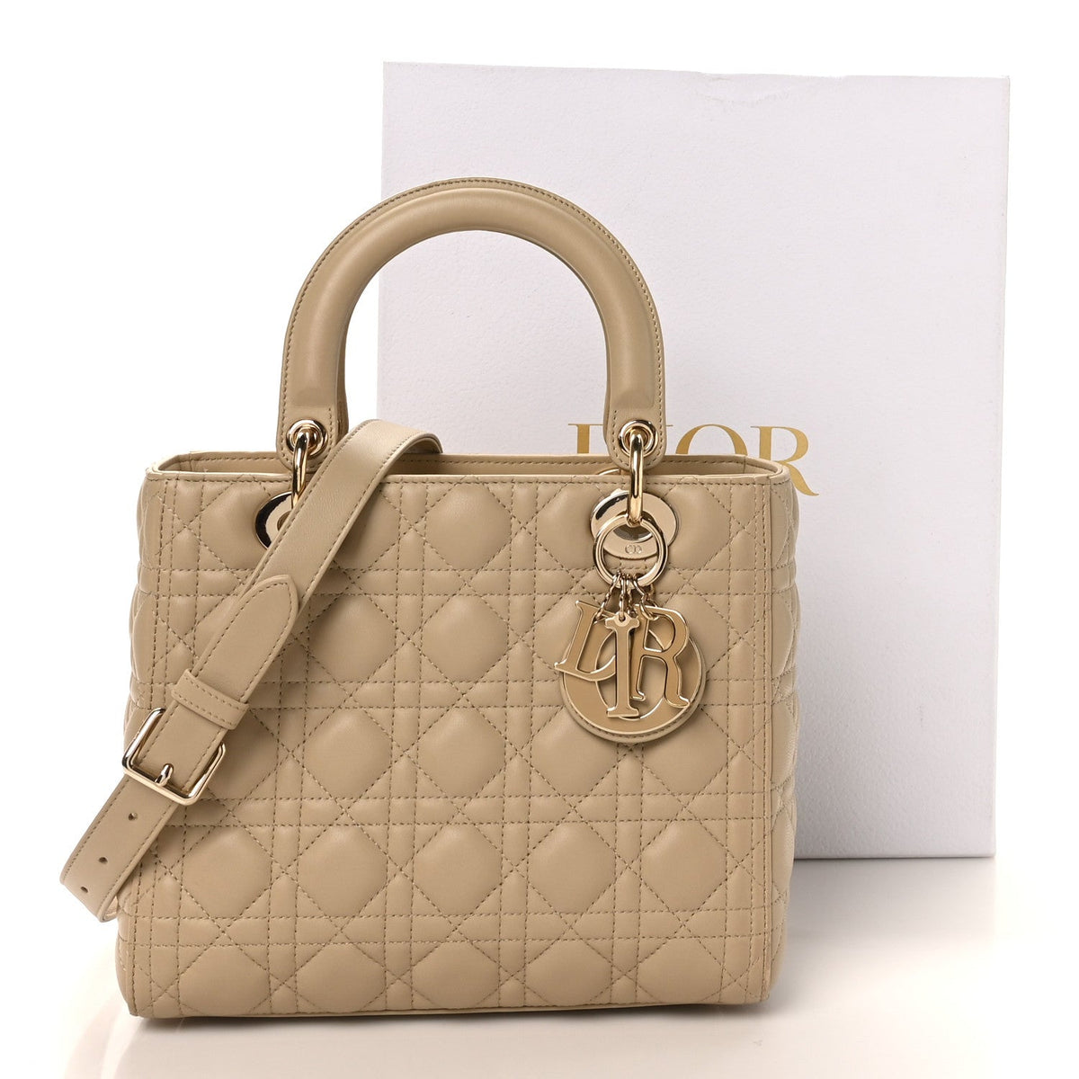 Lambskin Cannage Medium Lady Dior Sand