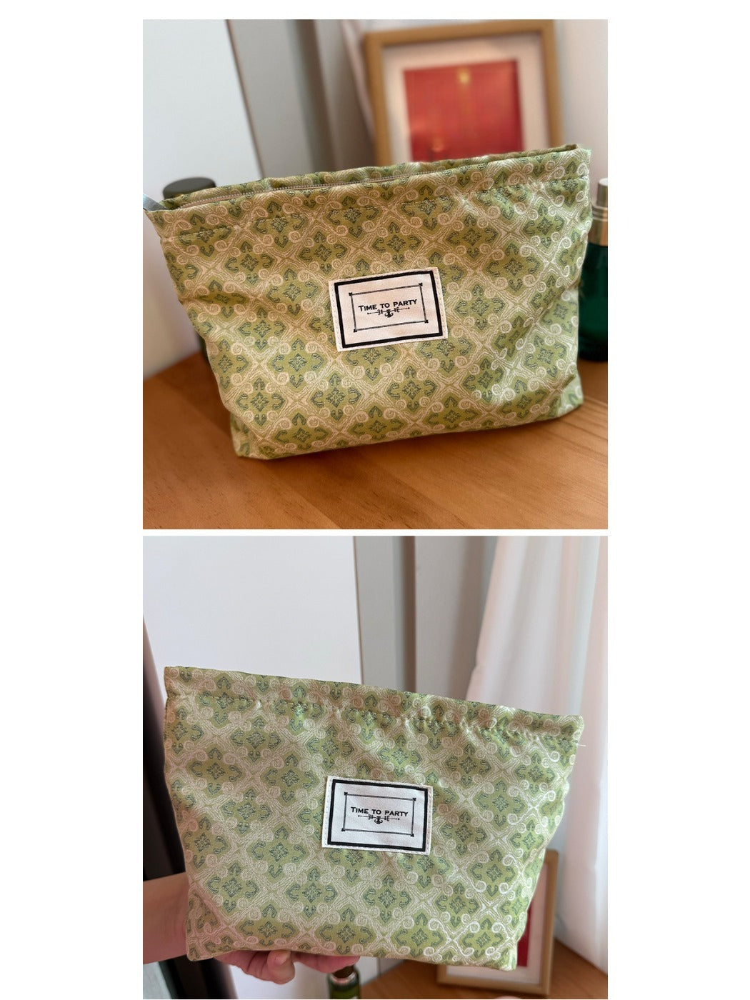Cosbai - Tote Makeup Bag with Green Floral Patterns