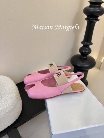 Maison Margiela Split-Toe Peep-Toe Slingback Pink Flat Sheepskin 580442