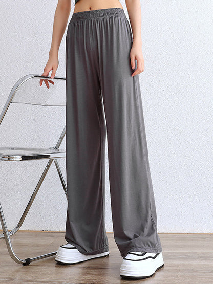 Simple Wide Leg Loose Elasticity Solid Color Casual Pants Bottoms
