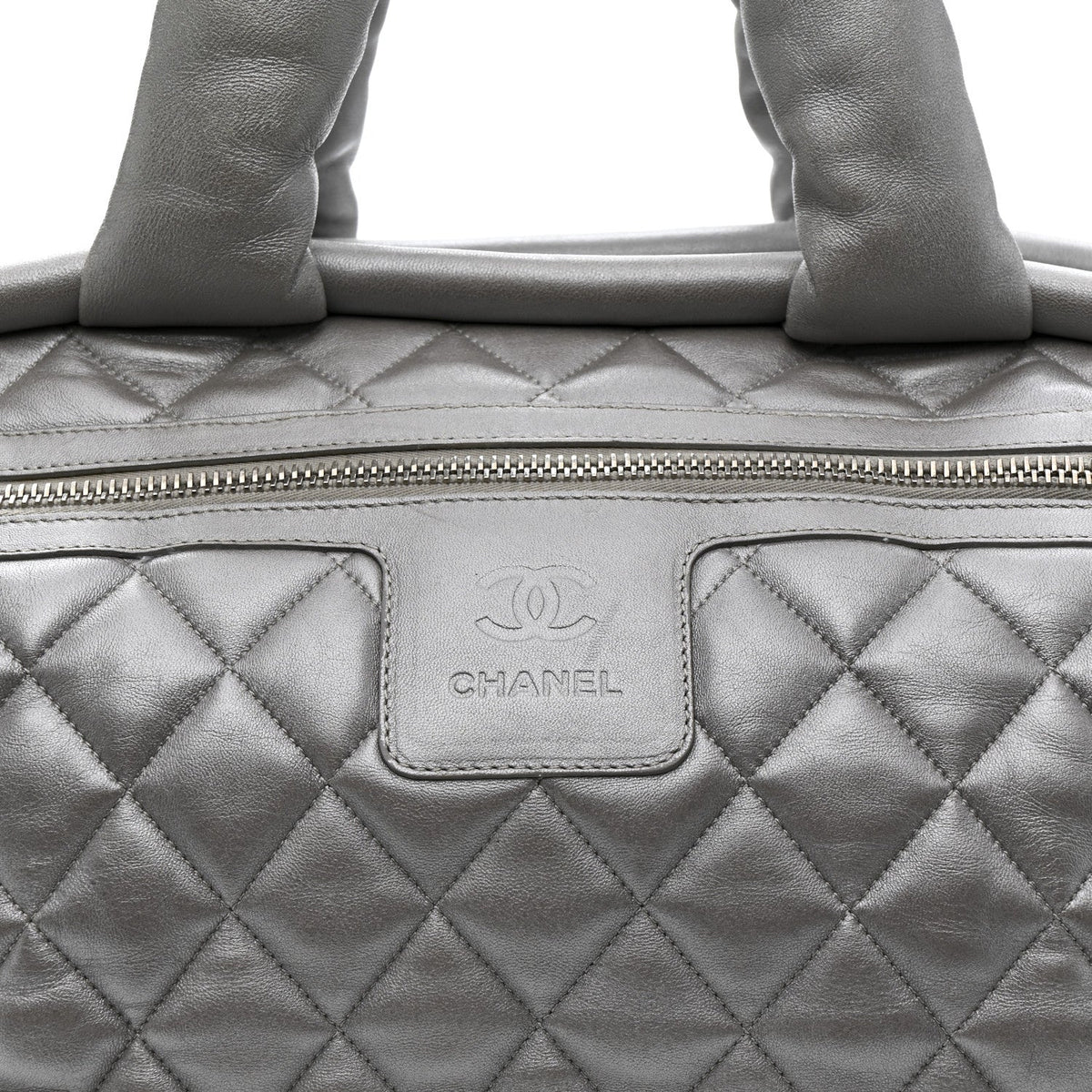 Metallic Lambskin Quilted Coco Cocoon Bowler Silver