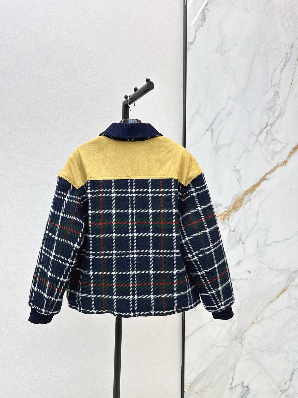 Celine Blouson Triomphe Bomber Jacket Blue Wool and Suede
