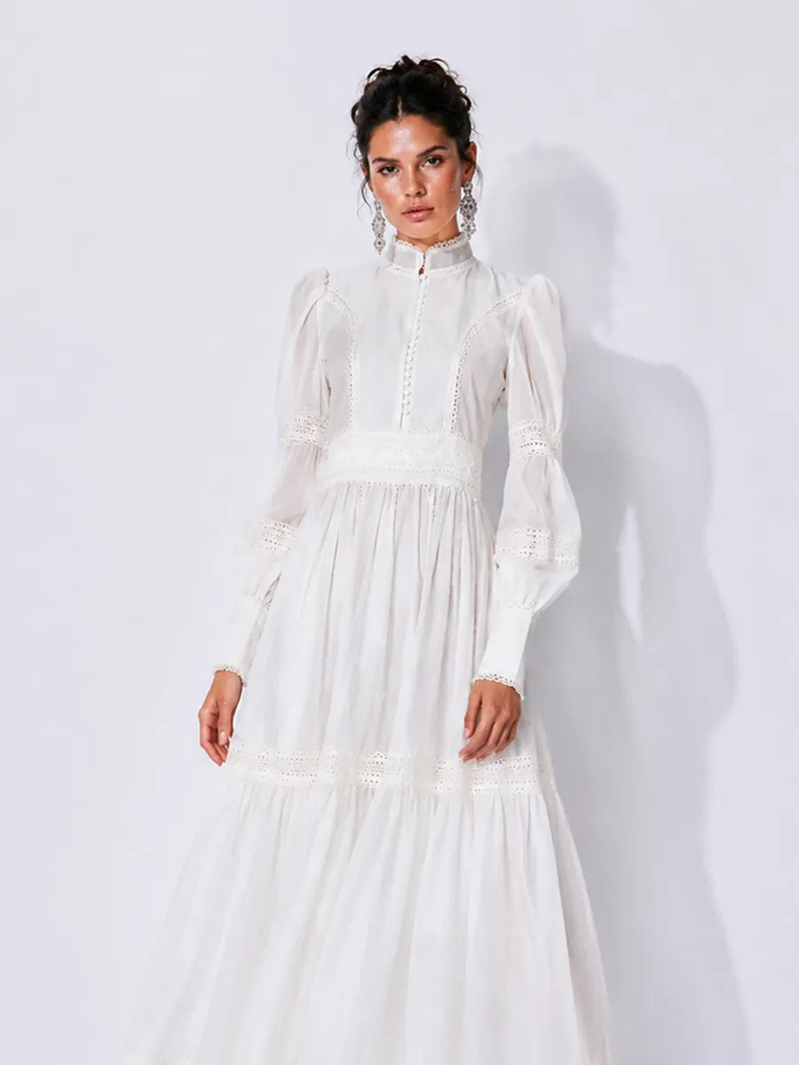 Catalina Organza Puff-Sleeve Maxi Dress