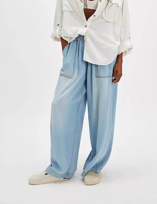 Fashion Baggy Mid Waist Straight Leg Denim Pants