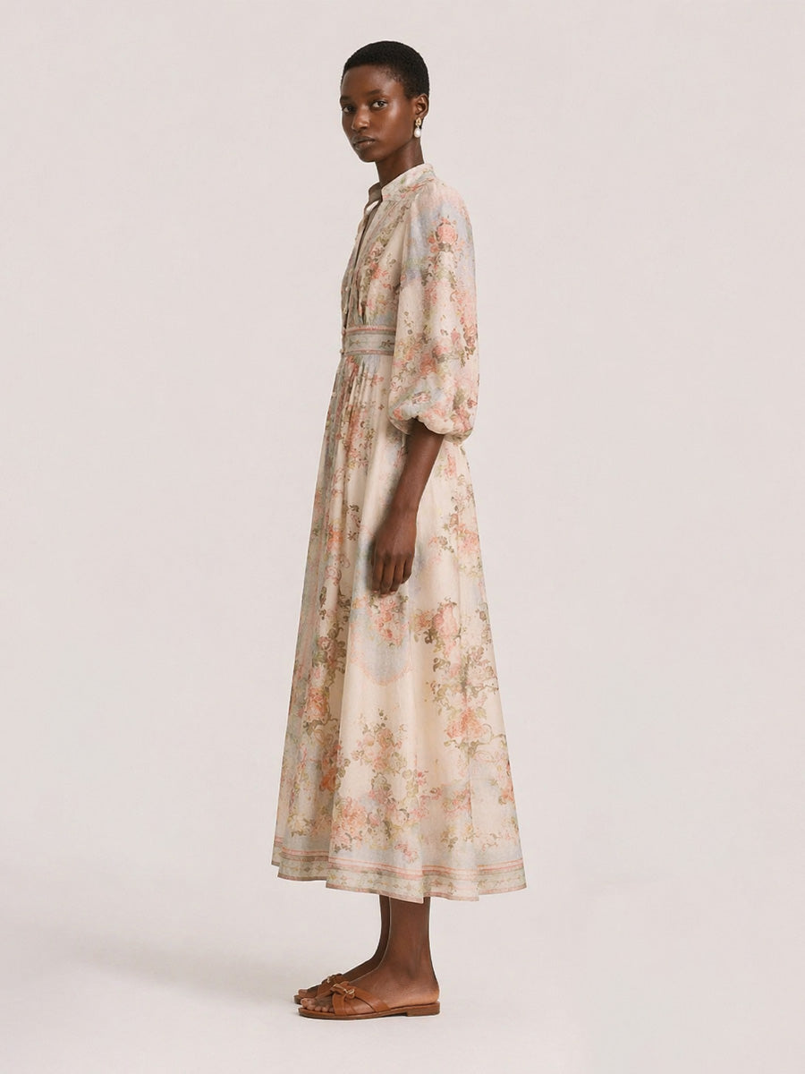 Katherine Long-Sleeve Printed Maxi Dress