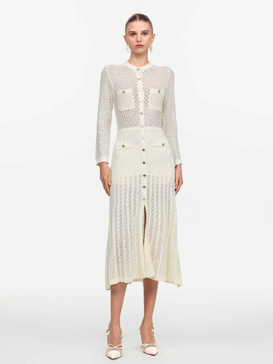 Isadora Elegant Contour Round Neck Midi Dress