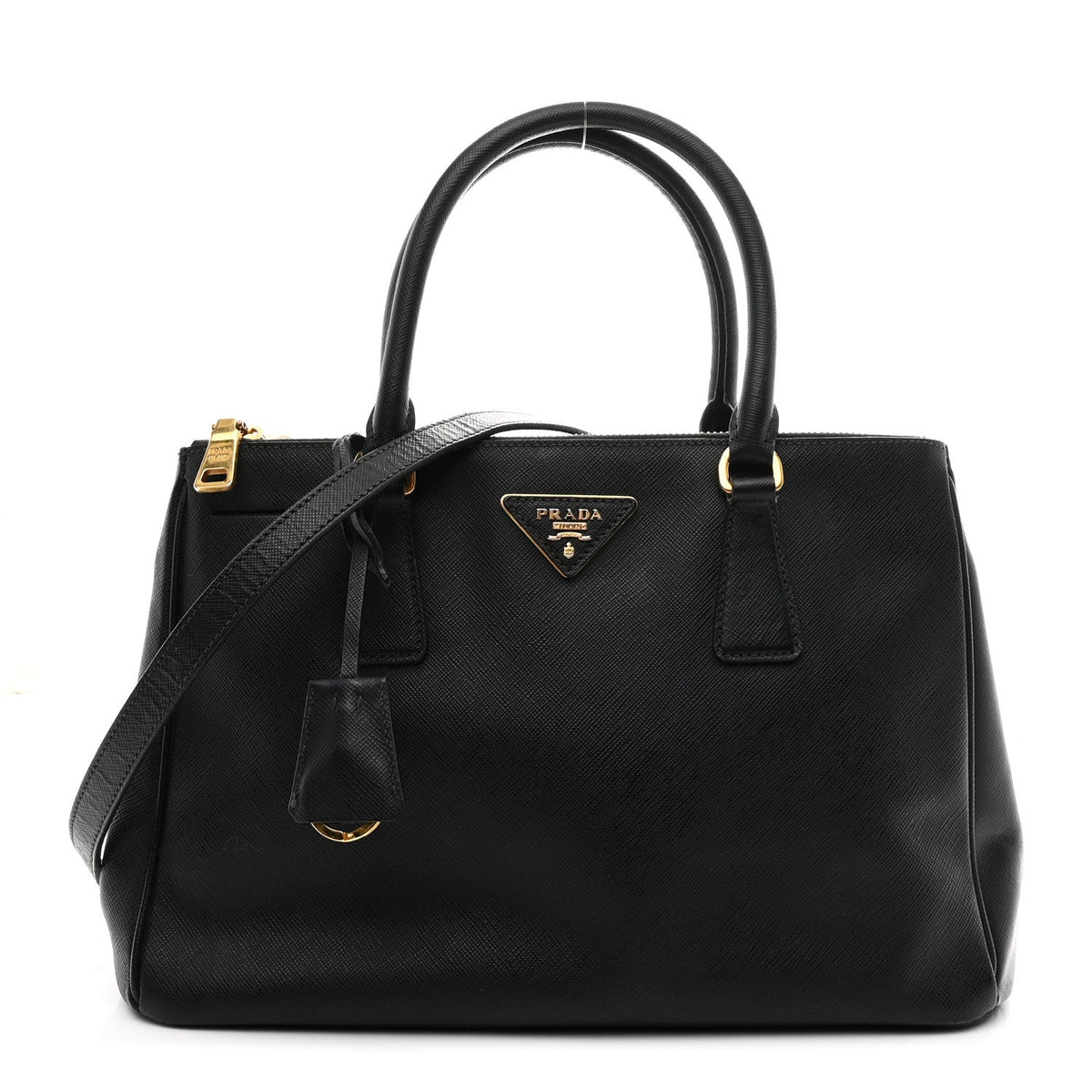 Saffiano Medium Galleria Double Zip Tote Black