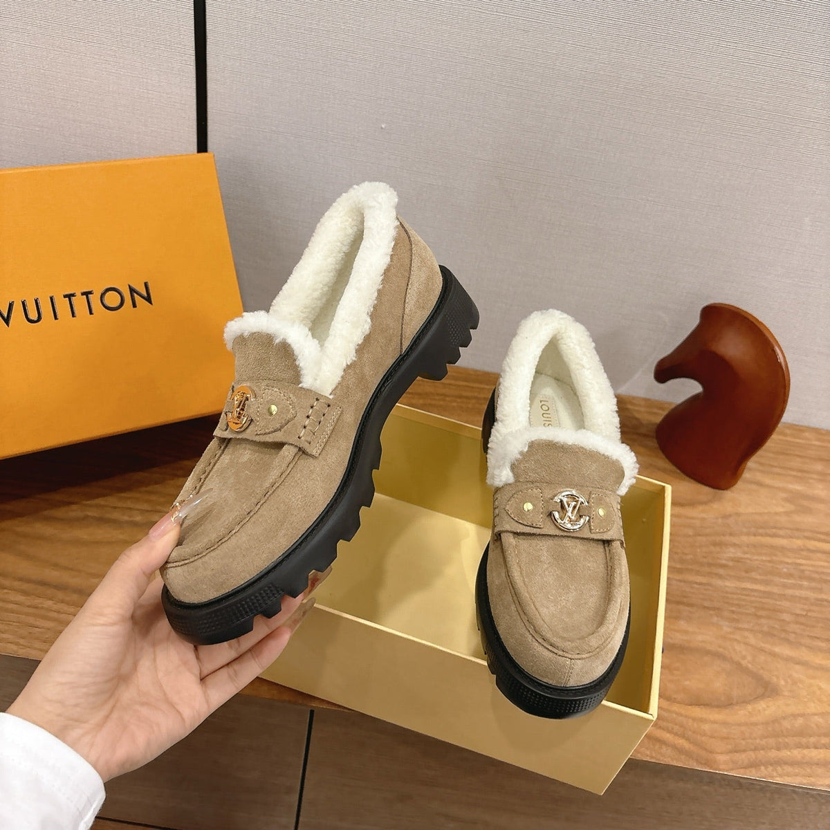 LV District Flat Loafer Dark Khahi Wool Suede 594853