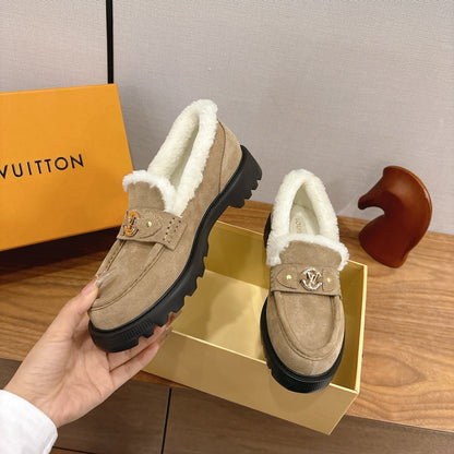 LV District Flat Loafer Dark Khahi Wool Suede 594853