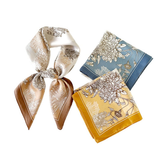 Scarvii - 27.5" Elegant Floral Print Square Scarf - Soft &amp; Delicate