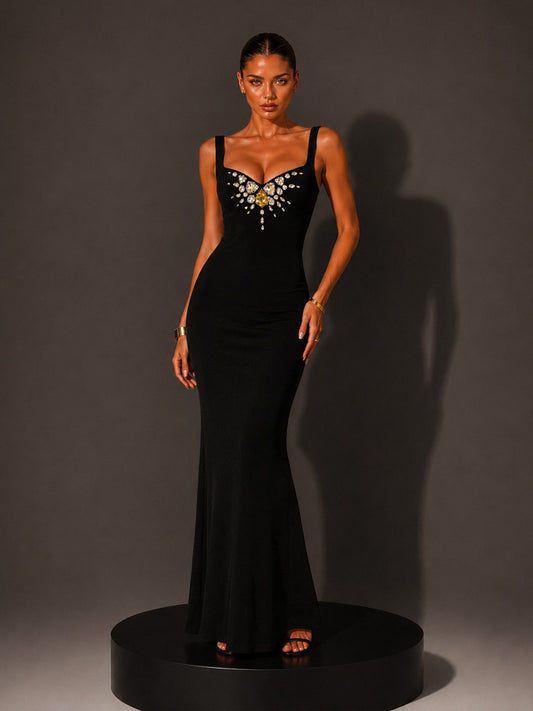 Savannah Strappy V-Neck Rhinestone Maxi Dress