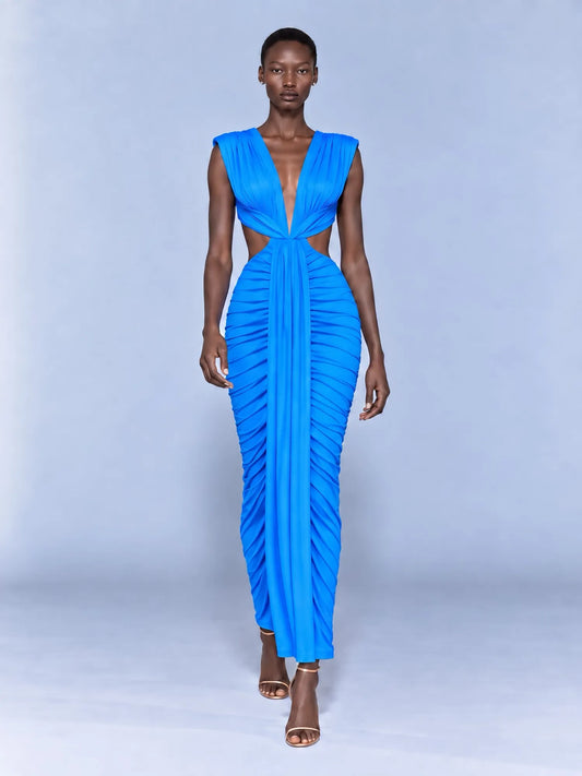Evelyn Pleated Openwork Maxi Dress