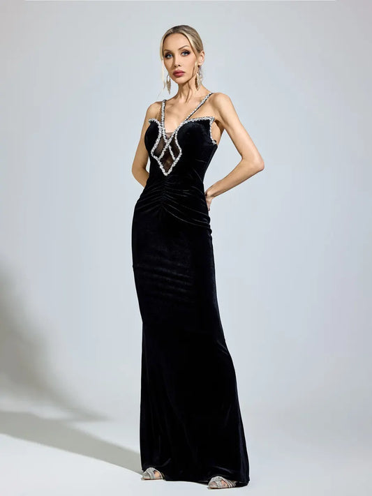 Lorelei Rhinestone-Embellished Velvet Maxi Dress