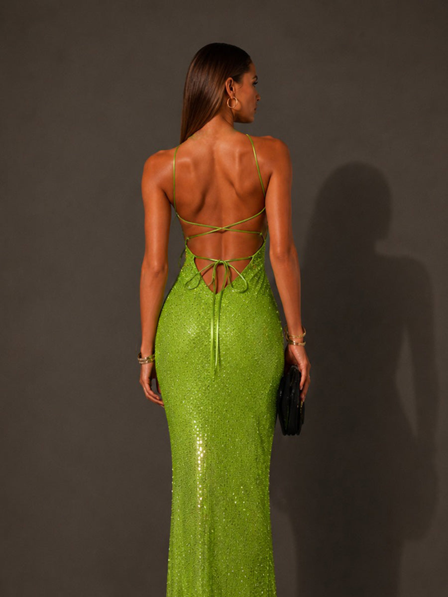 Amelie Sequined Halterneck Cutout Maxi Dress