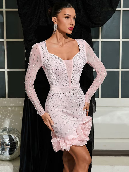 Milana Sequin Long Sleeve Mini Dress with Ruffles