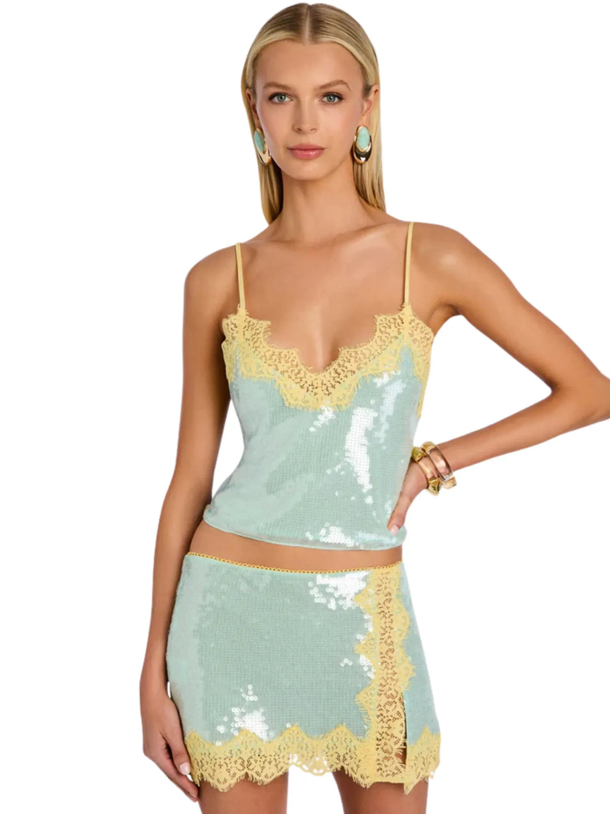 Alexa Sequin and Lace Patchwork Two-Piece Set