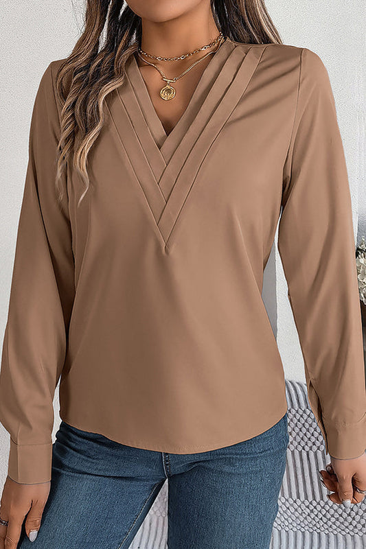 Elegant Layered V-neck Long-sleeved Casual Shirt