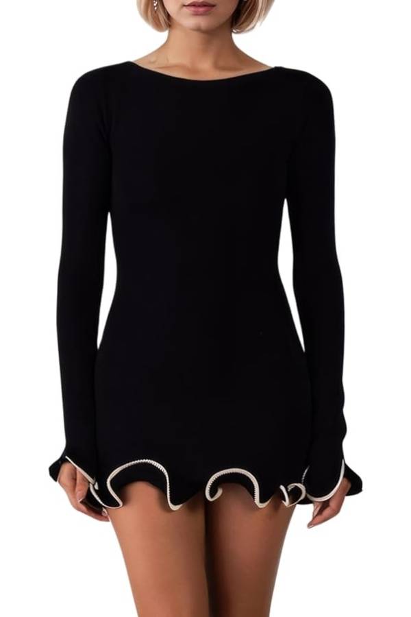 Wavy-Edged Knitted Dress