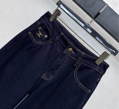 Celine Logo Straight-Leg Jeans Dark Blue Polyester Cotton 351743