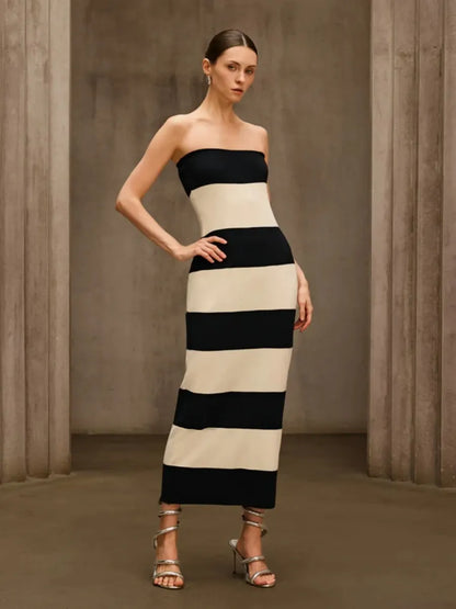 Chloe Strapless Striped Knit Maxi Dress