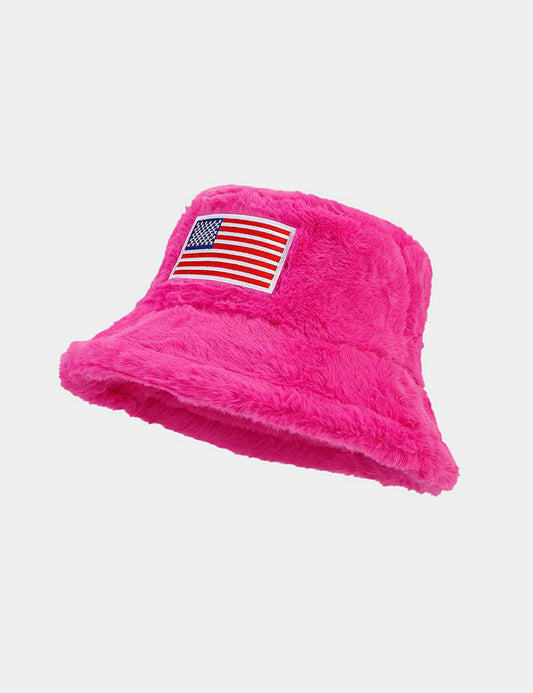 Winter American Flag Fuzzy Warm Bucket Hat