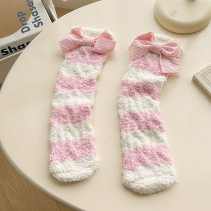 Rufia - Colorful Striped Bowknot Toweling Socks
